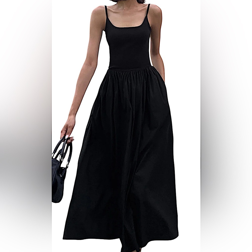 New Commense Dress M/6 Patchwork Pockets Cotton Cami Midi Minimalist Casual
